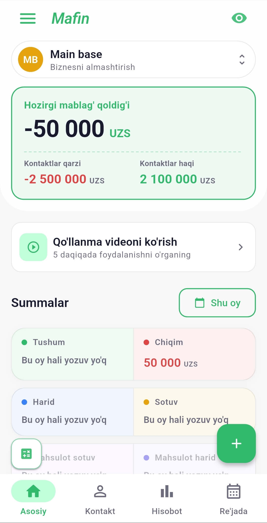 Mafin ilovasining ko'rinishi